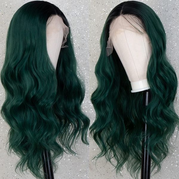 

human hair wigs k ryssma green lace front synthetic long wavy for black women drag queen cosplay heat resistant female 230217