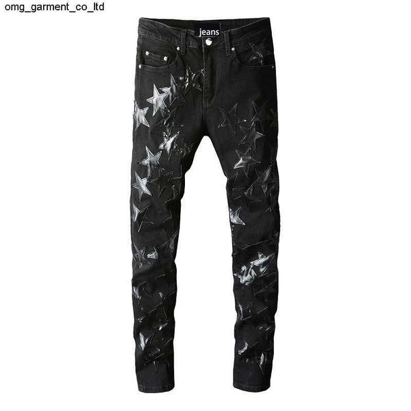 

designer new men's fashion brand amirs black pointed star men jeans pants, Blue