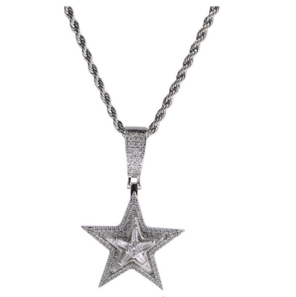 

hip hop necklaces aaaaa cz stone paved bling iced out rotatable star pendants necklace for men rapper jewelry gold silver color