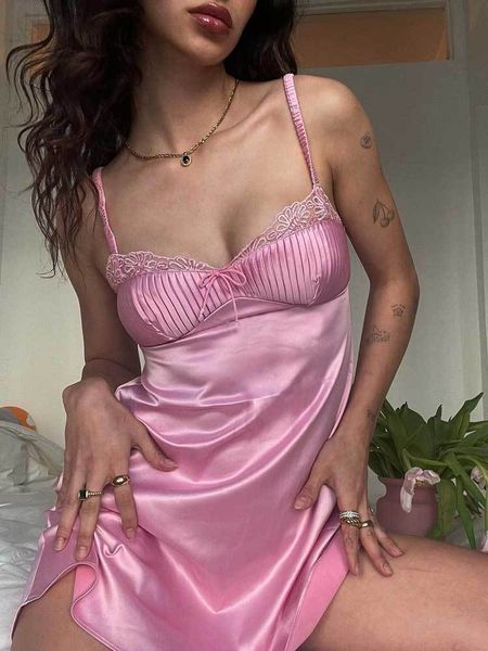 

casual dresses boho inspired pink satin slip dress women pinktuck details mini hollow out back chic ladies summer party 230217, Black;gray