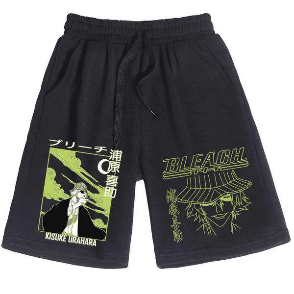 

men's shorts anime shorts bleach urahara kisuke print casual loose beach cotton short pants j230218, White;black