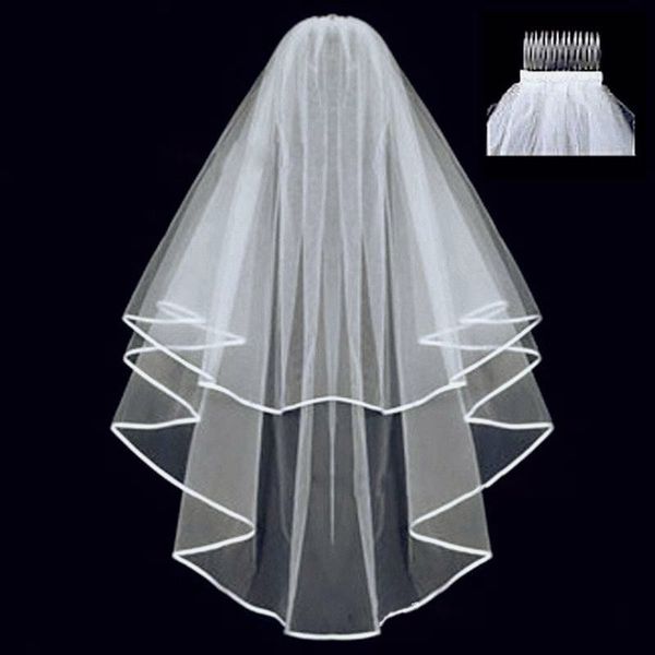 

bridal veils new double mesh tulle ribbon edge women short wedding veil with comb bride headpiece, Black