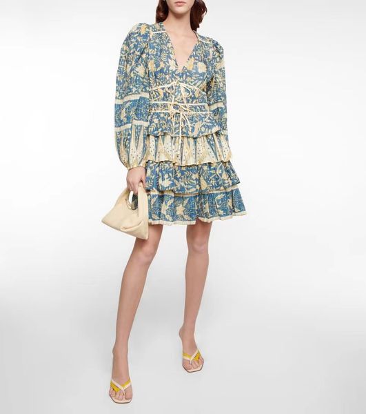 

runway dress v-neck puff sleeve gathered waist floral printed mini dress, Black