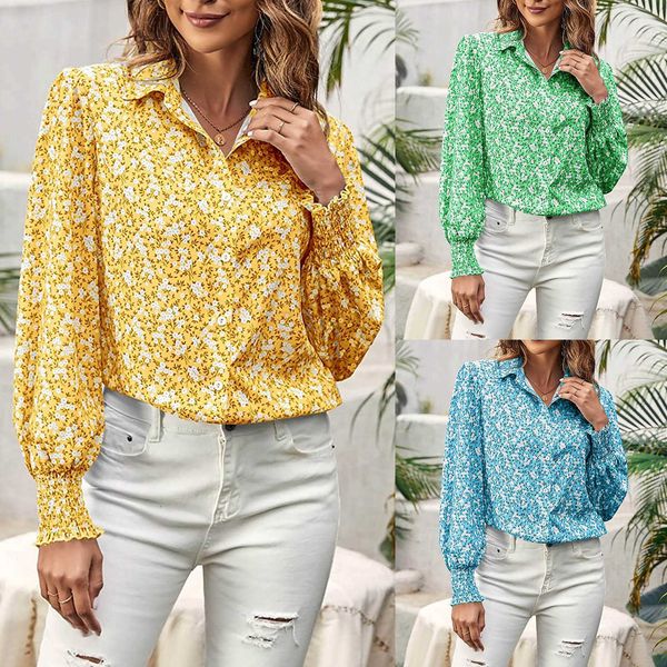 

autumn and winter 2023 new lapel long-sleeve digital printing loose women's shirt for women, White