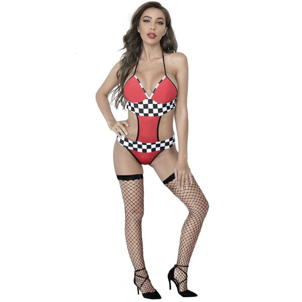 

suit s-l racing clothes underwear uniform cos red lattice motorcycle cheerleading, Black;white