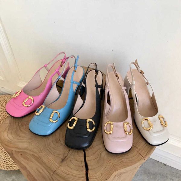 

2023 block heel dress shoes high heels double g mary-jane pumps designer women shoes slingback sandal slides luxury women's buckle squa, Black