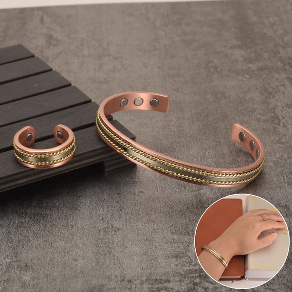 

wedding jewelry sets set magnetic copper bracelet ring healing energy for women rose gold adjustable cuff bracelets bangles 230217, Slivery;golden