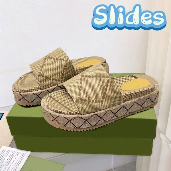 

shoes ggity slippers mid-heel platform slide designer women sandals men xad beige blue og beige brick red canvas dark blue ivory jacquard de, Black