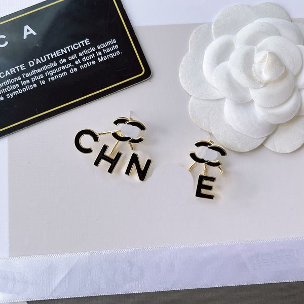

channel popular designer earrings fashion jewelry charm women's earring luxury black oil drop letter earrings designed for girls premiu, Golden
