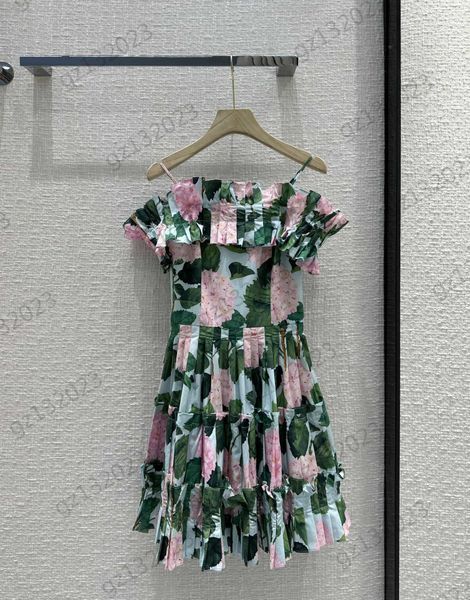 

designer dress contrast colors floral print bare shoulder fold short dresses imported fabric high waist design suspender pommel maxiskit wom, Black;gray