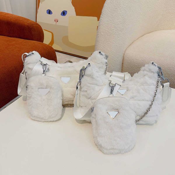 

new 3 in 1 hobo designer bag plush shoulder bags triangle logo luxurys bag womens designers handbag chain crossbody bags purse hairy shoulde