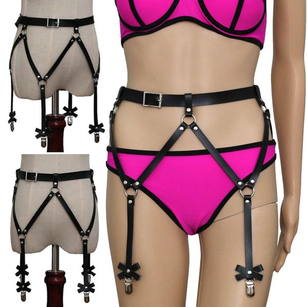 

suspenders european and american harajuku style pu bow belt garter one hiphop nightclub show leg ring clip 230217, Black;white