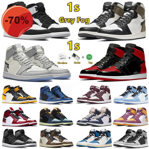 

sandals high 1 og 1s mens basketball shoes bred patent shadow 2.0 university blue grey fog dark mocha bio hack rebellionaire bordeaux men wo, Black