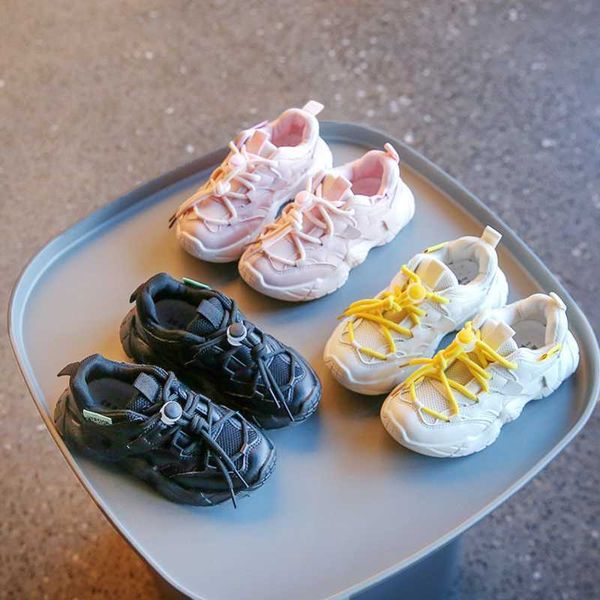 

sneakers boys girls casual shoes platform pure color crossed elastic band pu net fabric children sneakers 26-36 all-match kids trainers g230, Black;red