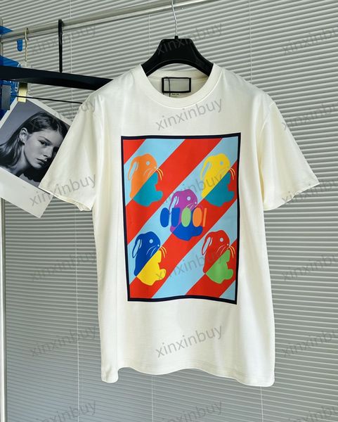 

xinxinbuy men designer tee t shirt 23ss paris color rabbit letters print short sleeve cotton women white black beige xs-2xl, Black;brown