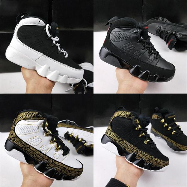 

kids jumpman  bred retro basketball shoes white blue children athletic 9s shoes size 28-35227m, Black