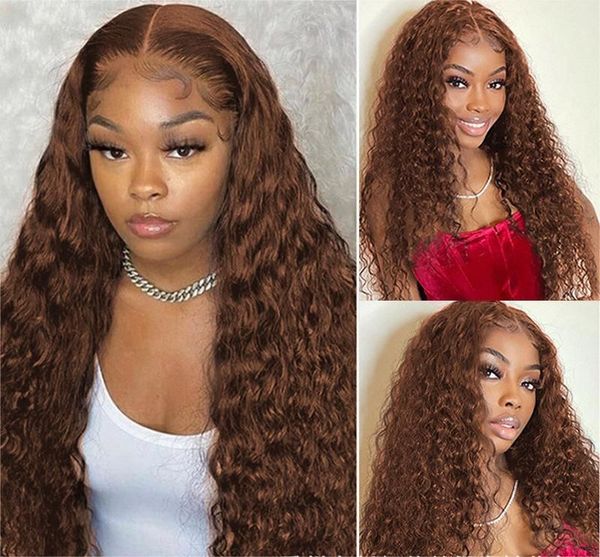 

13x4 brown color curly for women human hair wigs with front lace, Black;brown