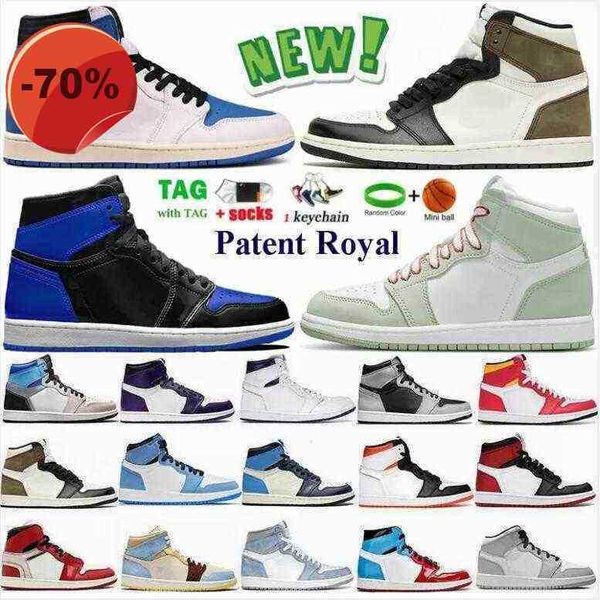 

sandals 1s university blue unc mens women basketball shoes jumpman 1 high low og dark mocha pollen twist trainers hyper patent royal seafoam, Black