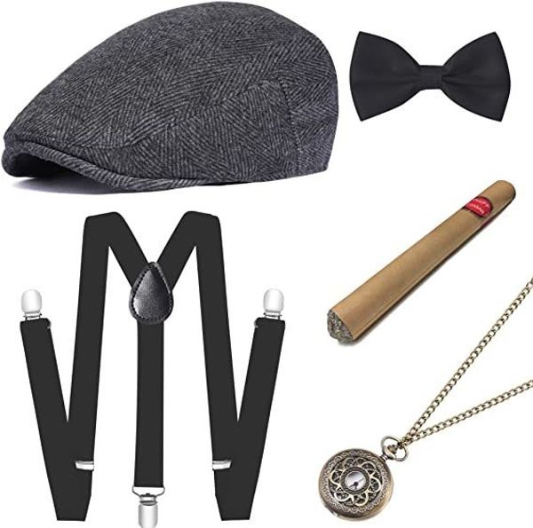 

suspenders mens 1920s great gatsby gangster costume accessories set roaring 20s old man clothing panama hat 230217, Black;white