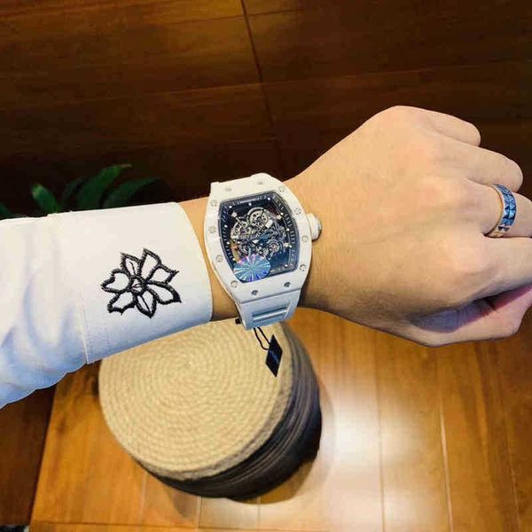 

richa milles rm055 white ceramic automatic mechanical watch fully hollowed out design, Slivery;golden
