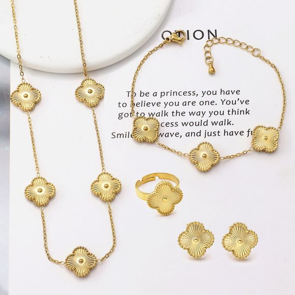 

luxury clover earring necklace bracelet rings jewelry set for women, Black