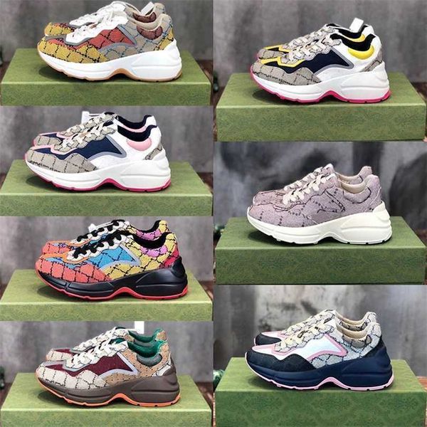 

designer rhyton beige retro casual shoes men women ladies platform running shoe preschool athletic outdoor men's leather sneakers train, Black