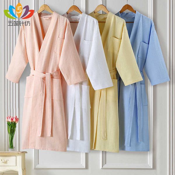 

nightgown waffle bathrobe men's and women's thin long summer absorbent quick-drying pure cotton couples
