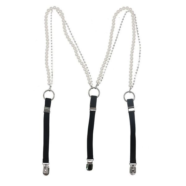 

suspenders pearl strap women's decorative shirt belt clothes suspender fashion match 2cm width bow tie connection creative accessories, Black;white