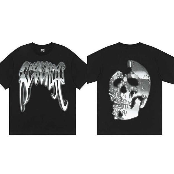 

men's t-shirts revenge tshirt streetwear heaven painting skeleton skull flame hip hop oversized chief keef t shirt men vintage rap tees, White;black