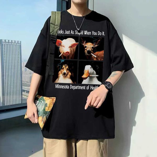 

men's t-shirts funny pig deer dog duck smoking graphic t shirt it looks just as pid when you do it minnesota department of health tshir, White;black