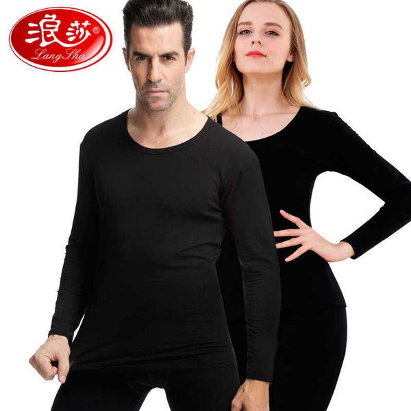 

women's wear langsha modal plus cotton thermal underwear men's suit thin autumn clothes pants women's round neck solid, Black;pink