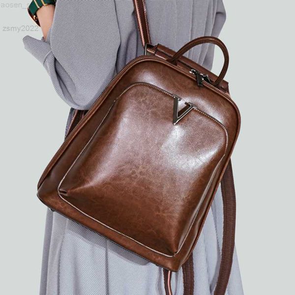 

oil wax genuine leather women backpack cross body shoulder bags cowhide school daypack fashion retro female rucksack knapsack