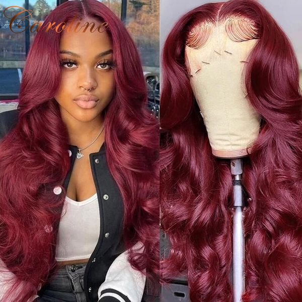 

synthetic wigs 99j burgundy lace front human hair 180 density brazilian body wave remy hd frontal natural line 230217, Black