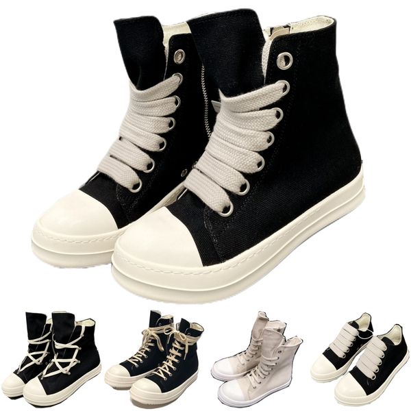 

designer owen man rick boots women canvas flat high shoes black lace up leather shoe rubber sole genuine pentagram shoelace creamy sole with