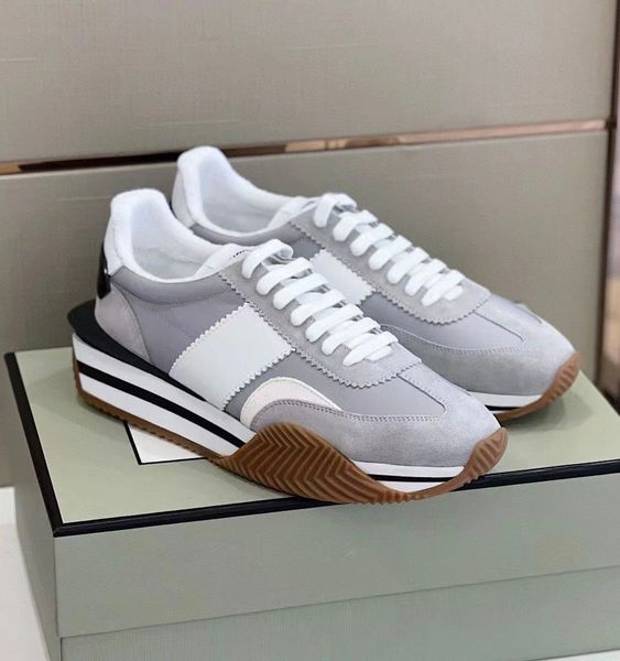 

famous brand men james sneaker shoes side stripe trainer suede & nylon skateboard walking chunky rubber sole lace up comfort footwaer eu38-4, Black
