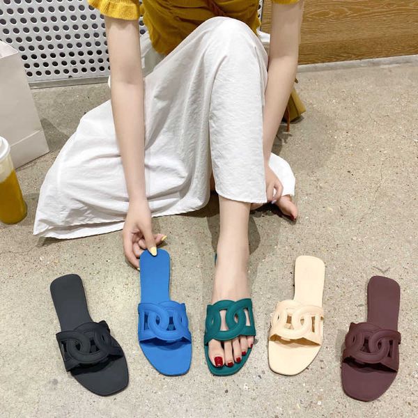

shoes pig nose slippers female h-belt sandals ins beach flip flops, Black