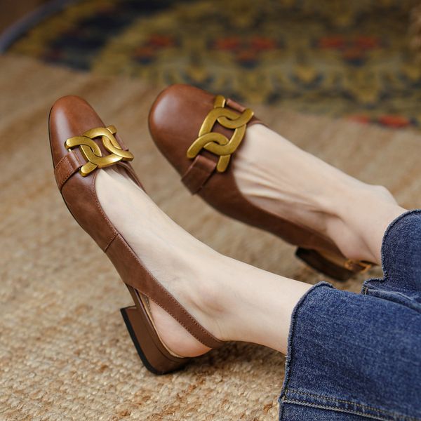 

vintage gold chains slingbacks women fashion newset single shoes lady wedding bridal shoes, Black