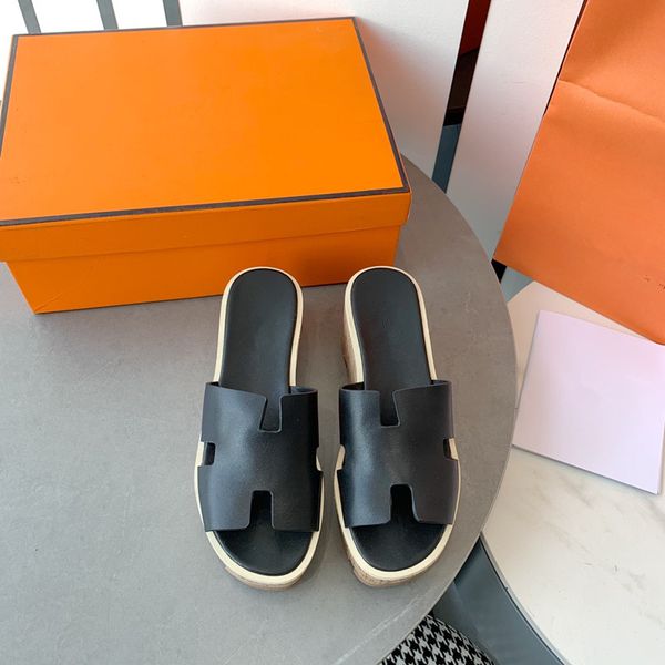 

2023 sandales fashion sandals genuine leather women slippers summer luxury flat slides ladies beach sandal party wedding oran slipper size 3, Black