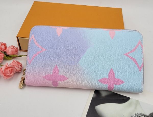 

7a gradient color zipper wallet women designer coin purse luxurys fashion leather card holder wallets lady clutch bags with box, Red;black