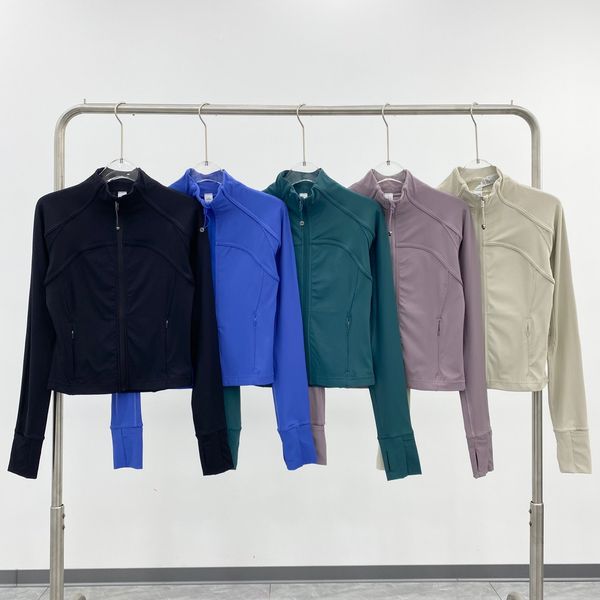 

lu00 yoga fitness sports jacket ribbod cropped defone jacket women's thin thread zipper jacket
