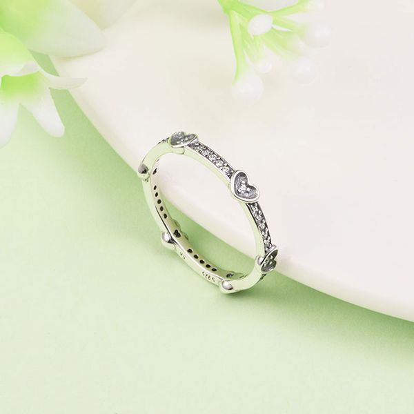 

925 sterling silver side stones radiant sparkling hearts ring fit pandora jewelry engagement wedding lovers fashion ring