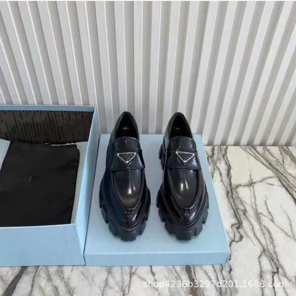 

shoes home p's triangle dentate thick sole lefu shoes 2023 new british style small leather shoes casual single shoes, Black