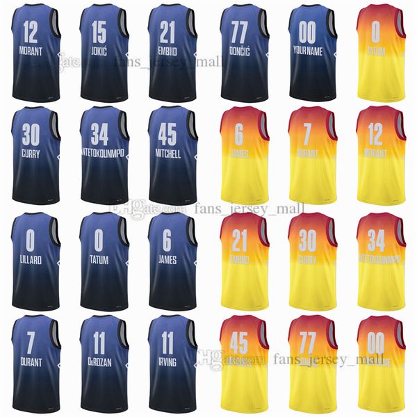 

2023 all-star basketball jerseys lillard tatum james durant derozan irving morant jokic embiid stephen curry antetokounmpo mitchell doncic c, Black;red
