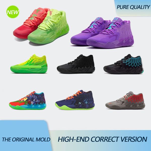 

5a buy running shoes sport shoe grade school mb01 rick morty kids lamelo ball queen city red for sale men women sneaker size 4.5-13, Black