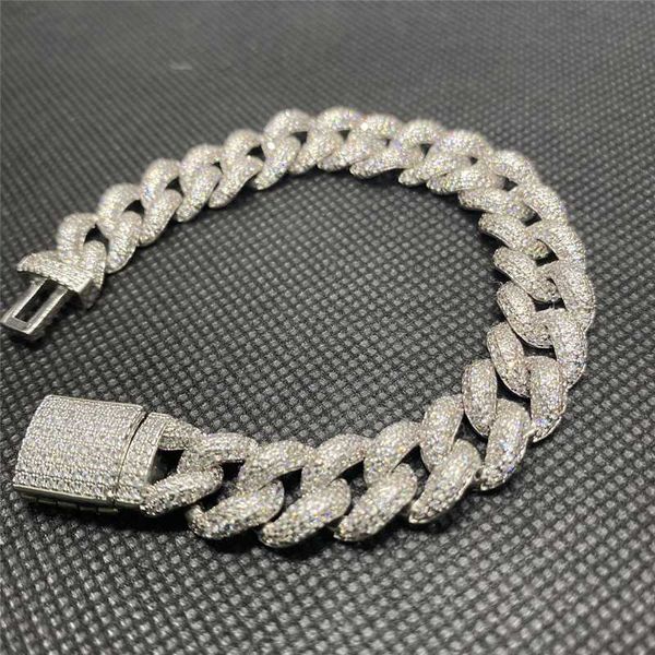 

custom luxury d color vvs moissanite cuban chain hip hop bracelet 10mm iced out diamond bubble cuban link bangles men jewelry, Silver