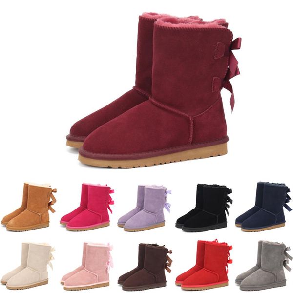

kids bailey 2 bows boots genuine leather toddlers snow boots solid botas de nieve winter girls footwear toddler girls boots258i, Black
