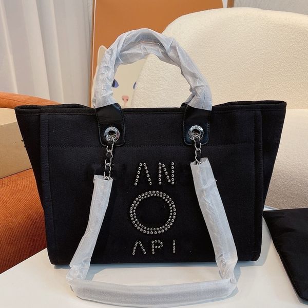 

designer bag shoulder bag channel handle cc canvas pearl large beach handbag totes with chain strap shopping wallet purses designer woman ha