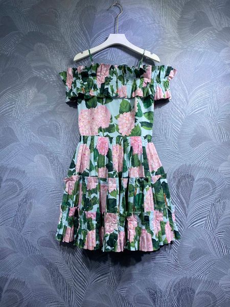 

spring 2023 new cotton print dress with suspenders, Black;gray