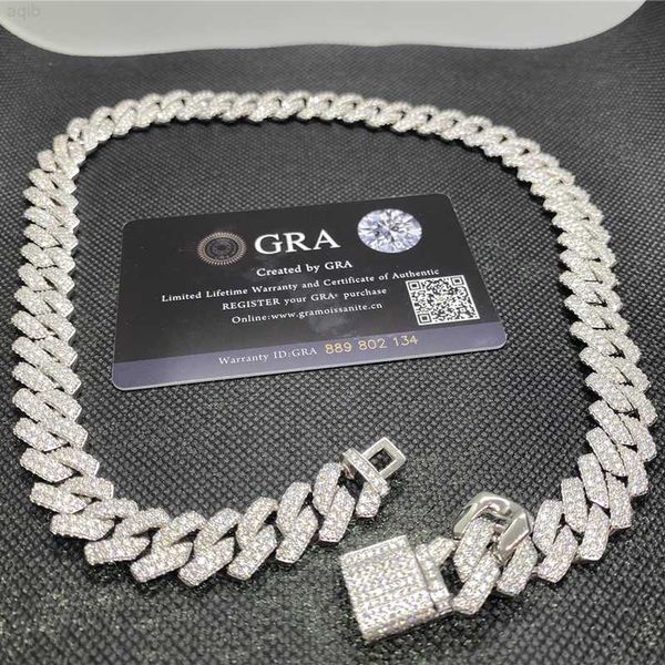

wholesale 14mm iced out vvs moissinate cuban link chain 925 silver hip hop jewelry diamond prong gold chain necklace pass tester