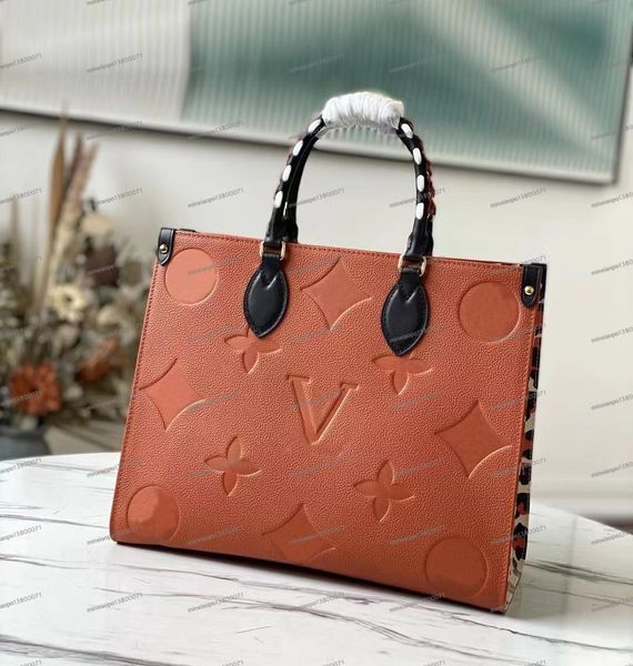 

FASHION Crafty ONTHEGO PM WOMEN luxurys designers bags Embossing Monograms genuine leather lady Handbags messenger, Black leopard print